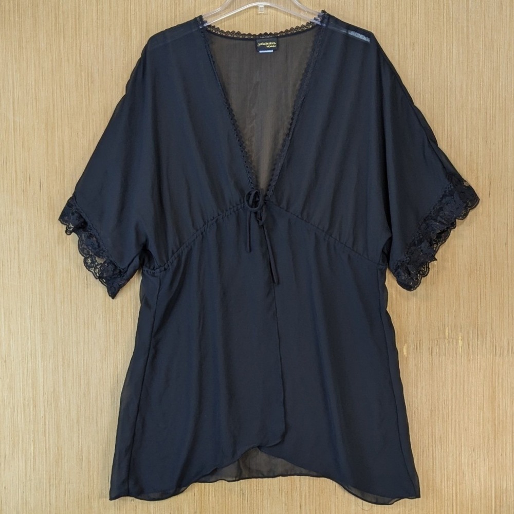 Seductivewear by Cinema Womens Feminine Sheer Lace Trim Babydoll Top Large Black